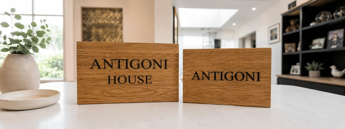 A pair of Oak Rectangle House Signs