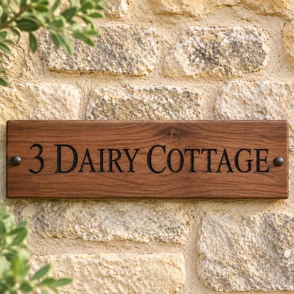 Horizontal Wooden Engraved House Number & Name Sign