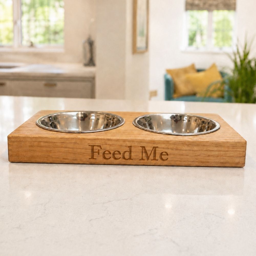 Personalised Wooden Double Pet Bowl