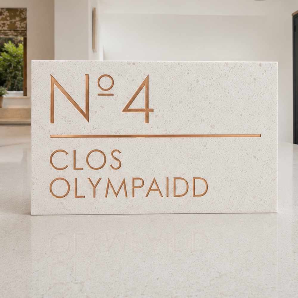 Rectangle Engraved Stone House No.& Name Sign with horizontal line