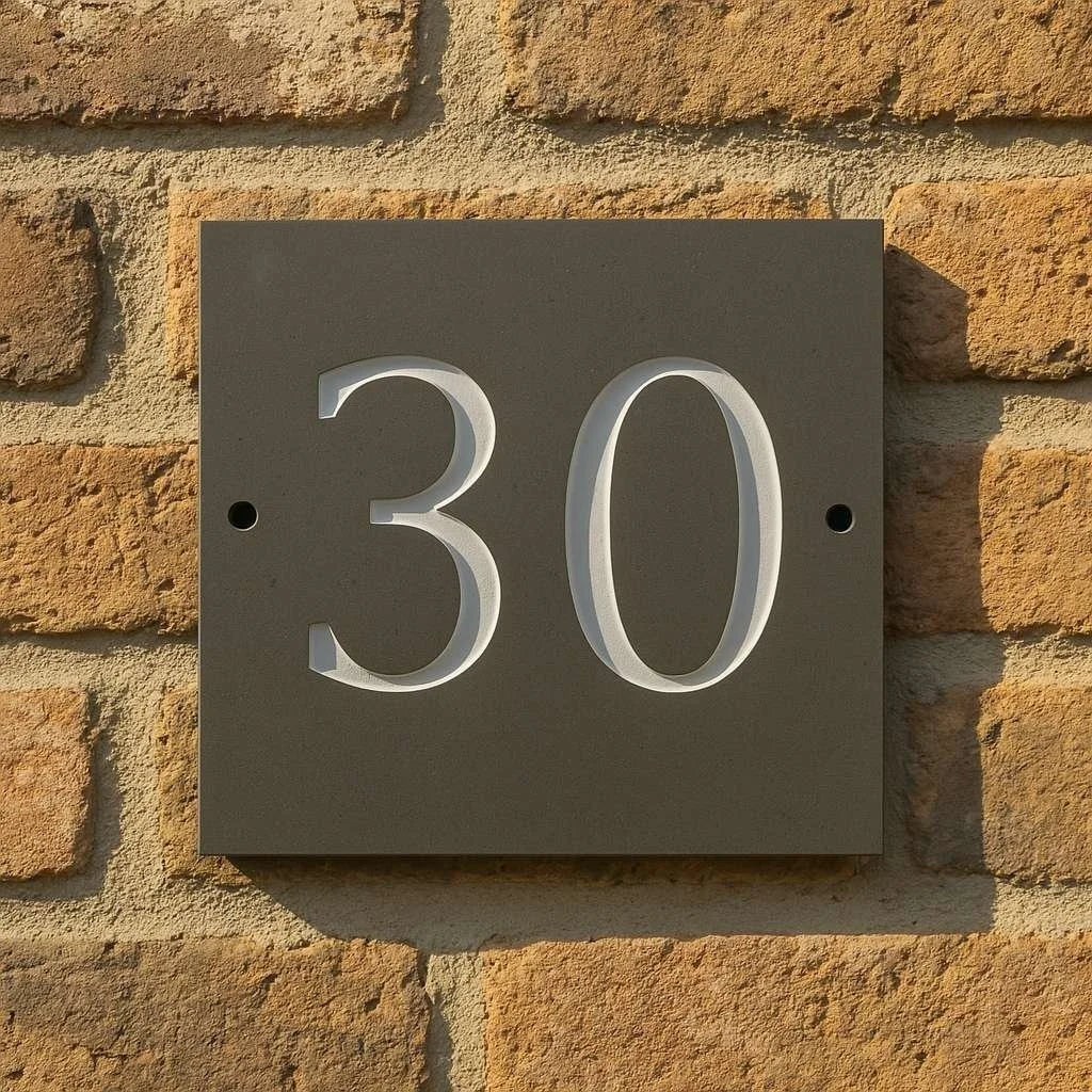 House number '30' on a brick wall