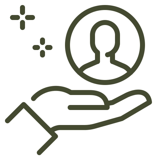 Icon of a hand holding a circular profile picture with a person inside.