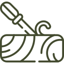 Icon of a screwdriver inserted into a wooden log
