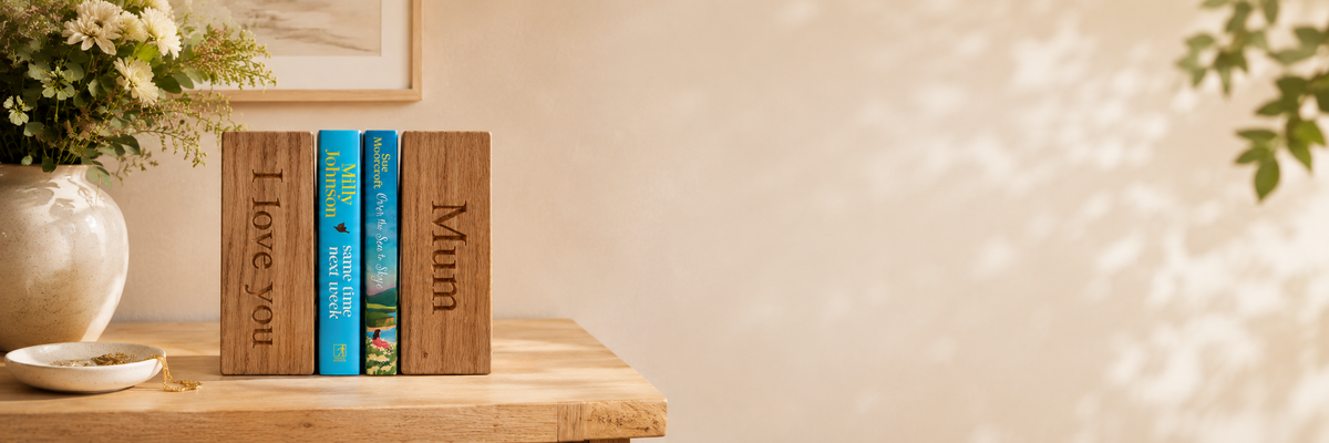 Oak Bookends on a Shelf