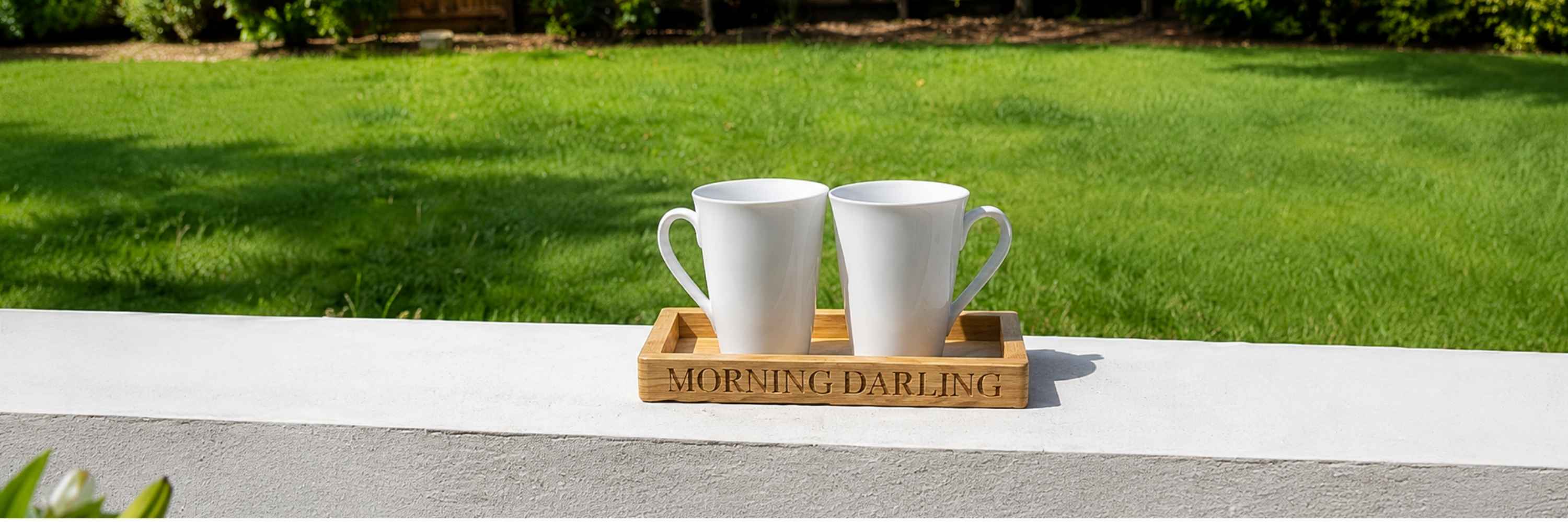 Wooden Oak Tea Tray and Mugs