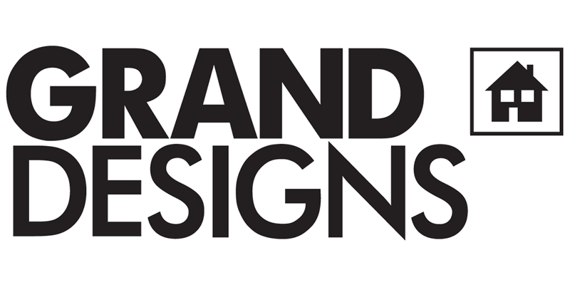Logo for 'Grand Designs' with a house icon on a white background