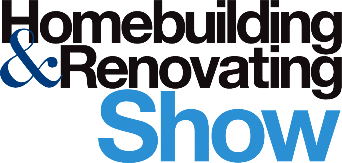 Logo of a homebuilding and renovating show with blue text on a white background