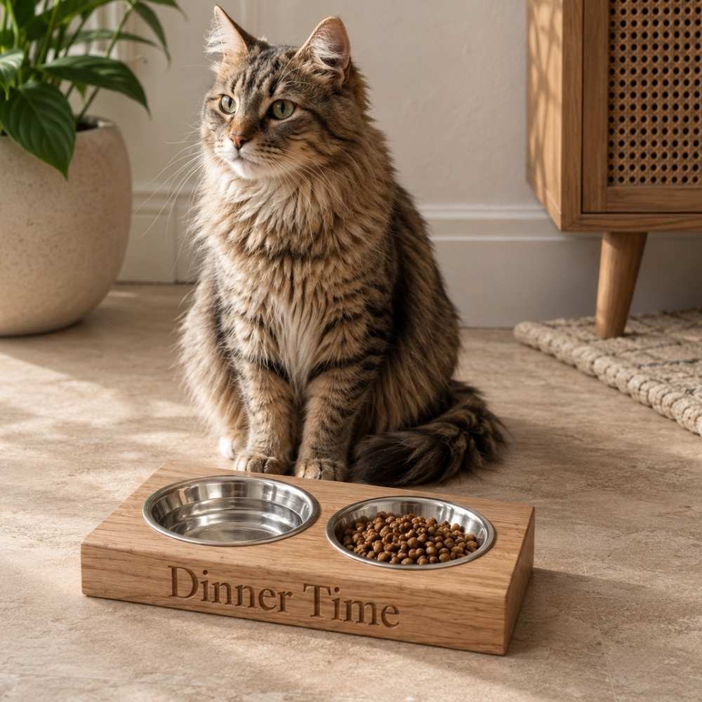 Personalised Wooden Double Pet Bowl