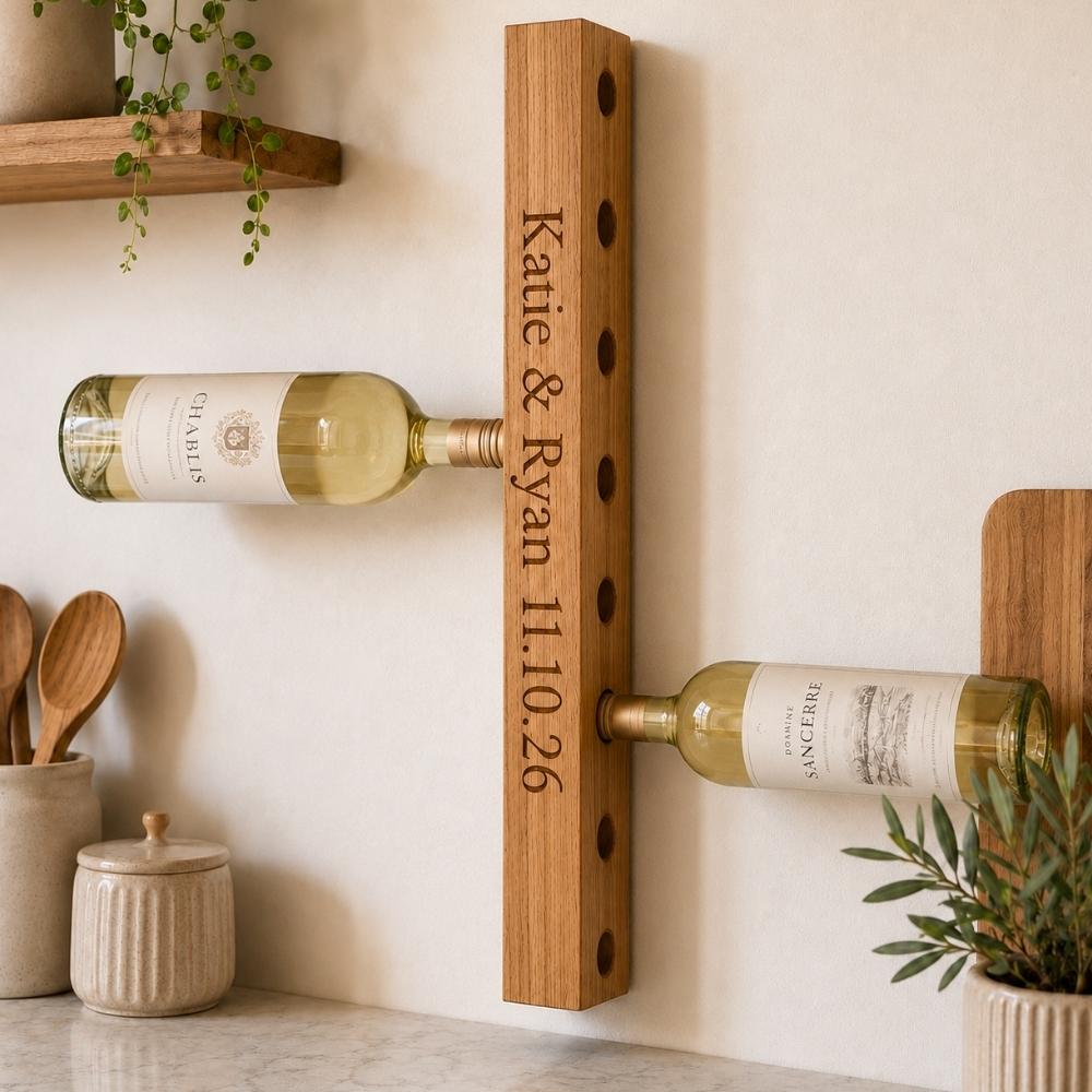 Personalised Solid Oak Wall Mounted Wine Holder
