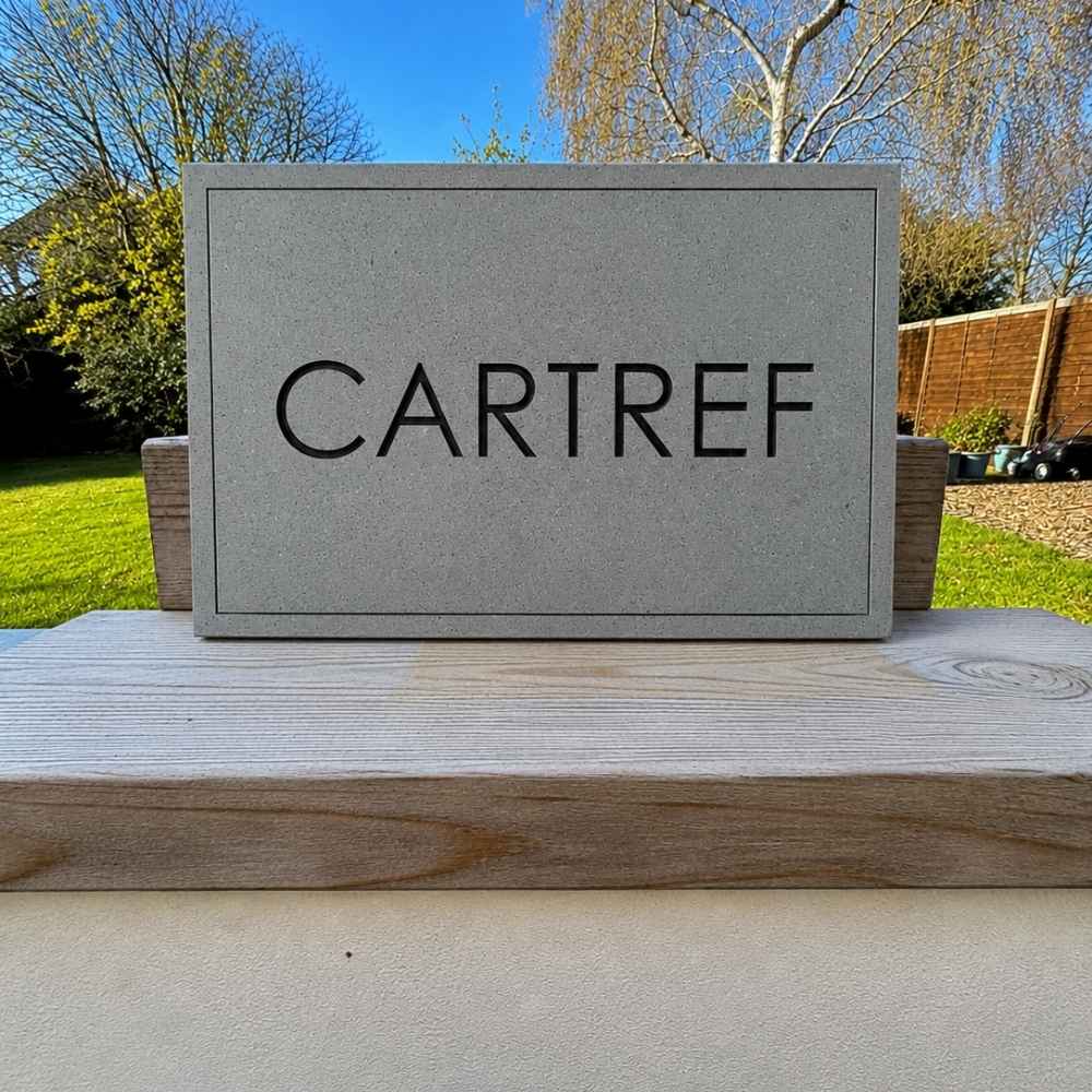 Rectangle Engraved Stone House Name Sign with border