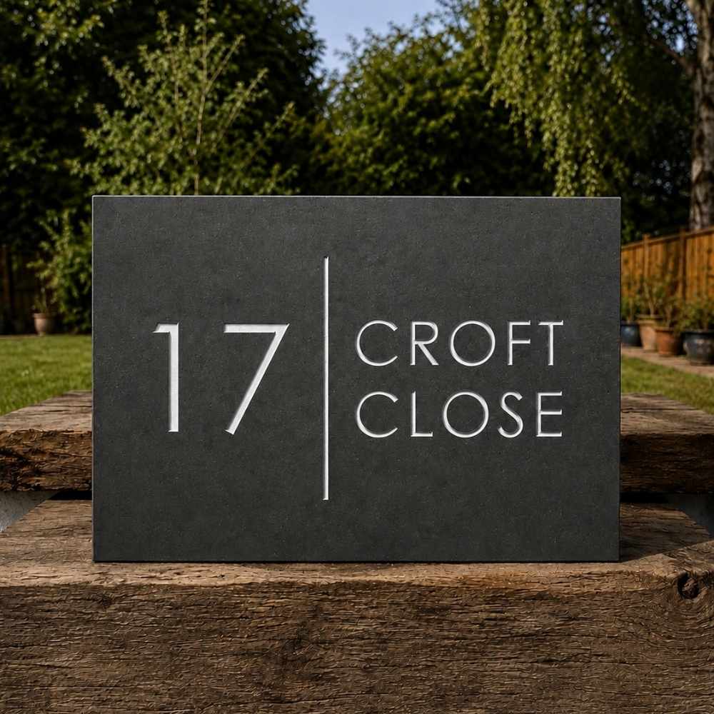 Rectangle Engraved Stone House Number & Name Sign with vertical line
