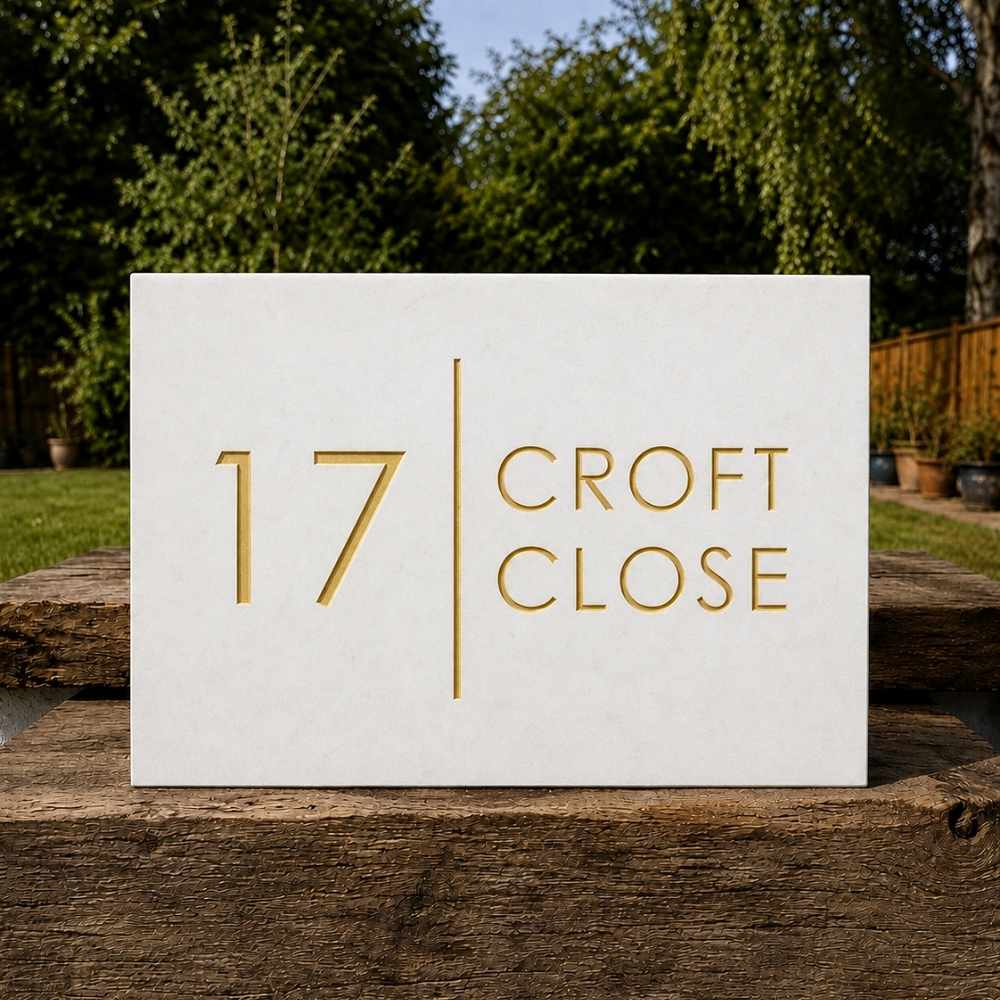 Rectangle Engraved Stone House Number & Name Sign with vertical line