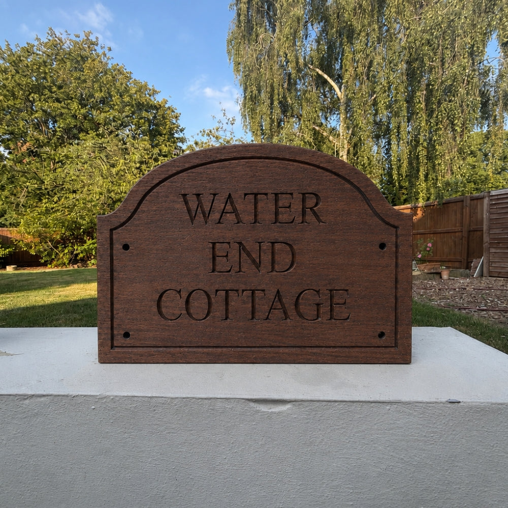Scalloped Engraved Wooden House Number & Name Sign