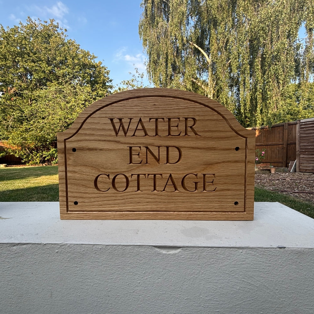 Scalloped Engraved Wooden House Number & Name Sign