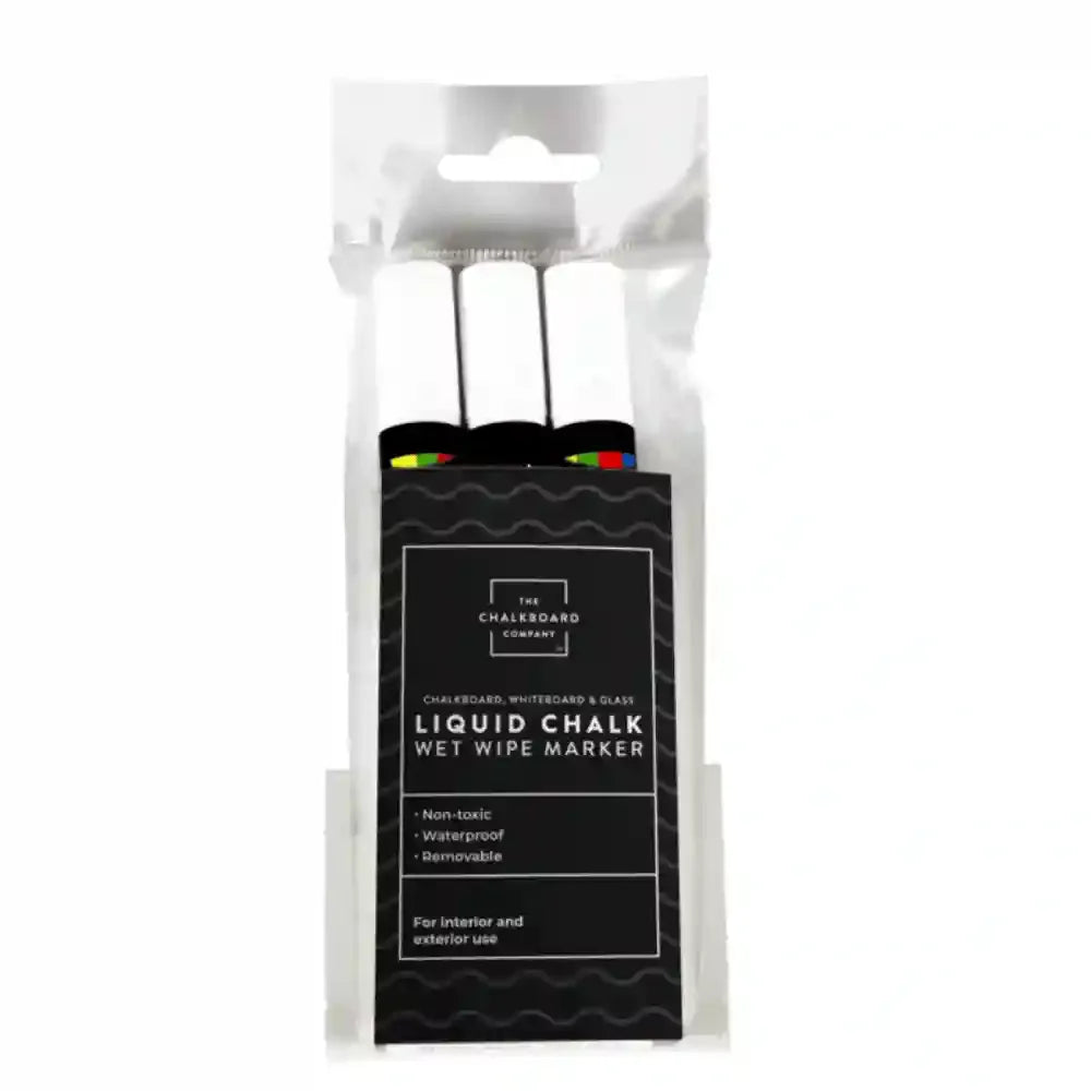 Packaged liquid chalk wet wipe markers with a white background
