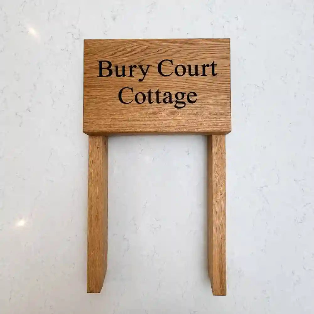 Rectangle Wooden Oak Engraved House Sign with Posts